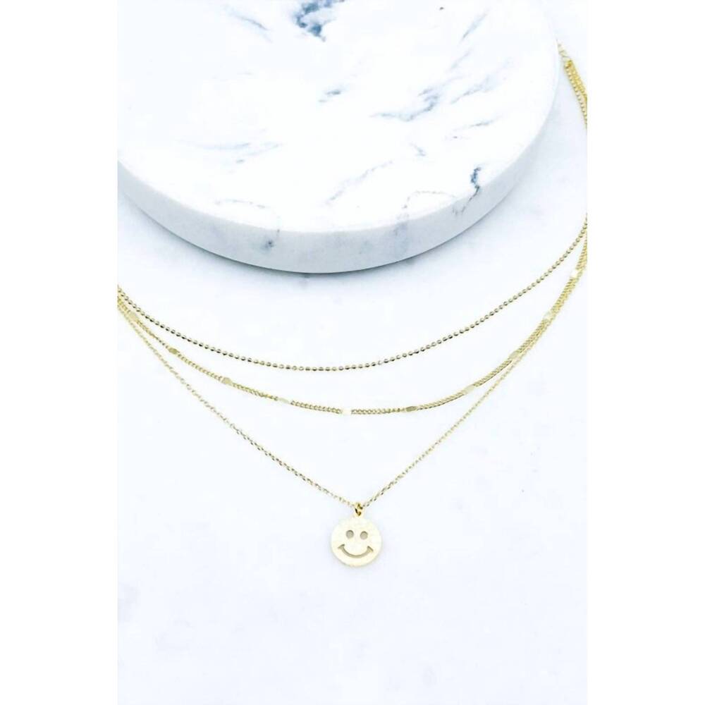 NEW SOUTHERN SEOUL women's smiley face pendant layered necklace in gold